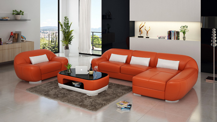 Sofá de cuero sofá sofá en forma de L esquinero + sillón conjunto de esquina diseño