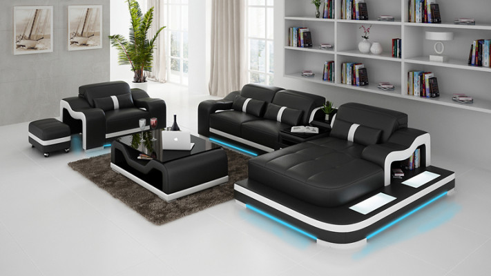 Sofá de cuero y esquina de diseño moderno tipo L Sofá G8027E