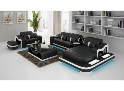 Sofá de cuero y esquina de diseño moderno tipo L Sofá G8027E