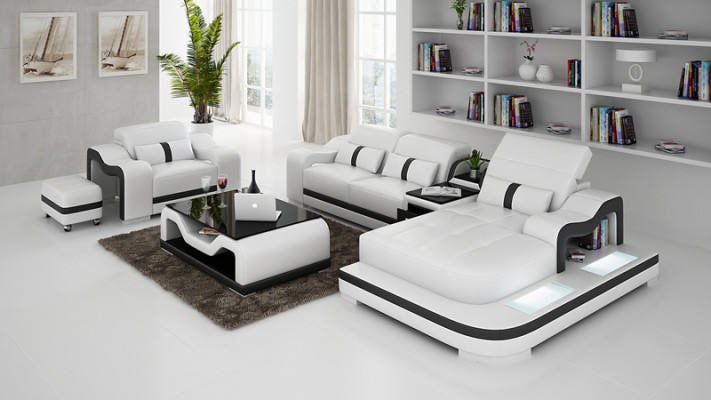 Sofá de cuero y esquina de diseño moderno tipo L Sofá G8027E