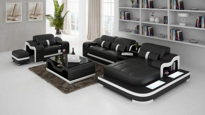 Sofá de cuero y esquina de diseño moderno tipo L Sofá G8027E