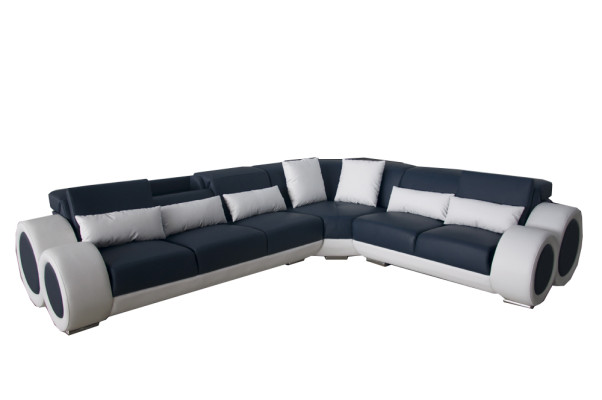 Diseño de sofá esquinero acolchado de cuero moderno con asientos.
