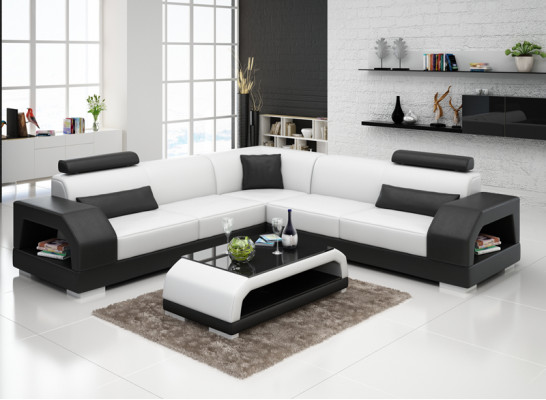 XXL sofá de esquina + USB, conjunto de paisaje de sala de cuero diseño moderno sofá en forma de L G8001B