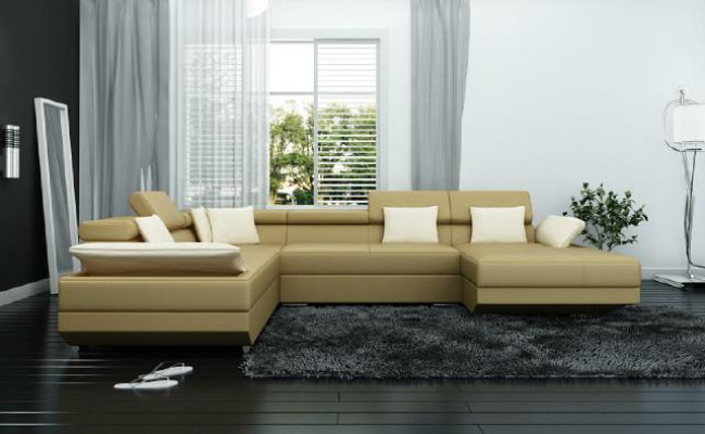 Sofá de cuero Sofá Sofá Sofá de esquina Conjunto de asientos Salón XXL Big Esquina 2719D