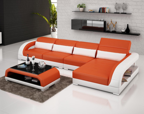 Sofá de cuero con USB, sofá de esquina de diseño de conjunto de esquina moderno G8016C.