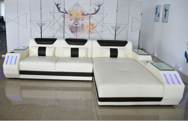 Sofá esquinero suave Sala de estar Diseño Sofá esquinero de cuero Sofá en forma de L Sofá moderno