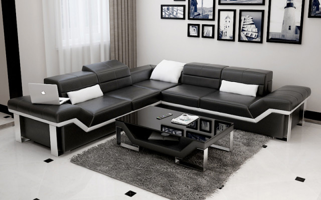 Sofá de cuero Sofá Sofá Sofá en forma de L Sofá conjunto de diseño moderno K5007B