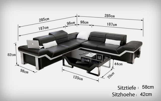 Sofá de cuero Sofá Sofá Sofá en forma de L Sofá conjunto de diseño moderno K5007B