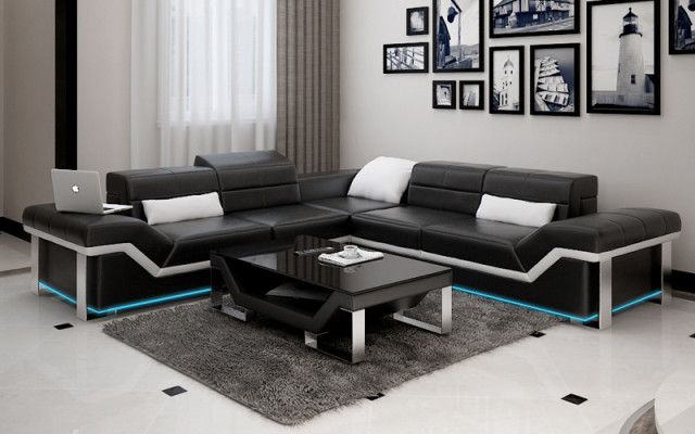 Sofá de cuero Sofá Sofá Sofá en forma de L Sofá conjunto de diseño moderno K5007B