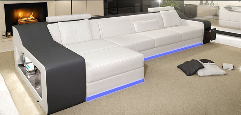 Sofá de cuero con USB, sofá de esquina para salón, sofá de esquina, conjunto de diseño moderno B2017B.