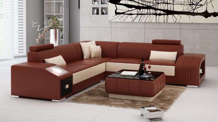 Sofá de cuero con USB, salón en forma de L, sofá de esquina, juego de sofás de esquina, diseño de sofá moderno L6003B.
