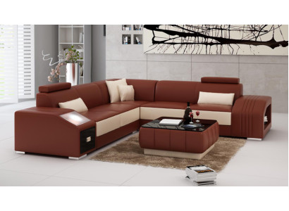Sofá de cuero con USB, salón en forma de L, sofá de esquina, juego de sofás de esquina, diseño de sofá moderno L6003B.