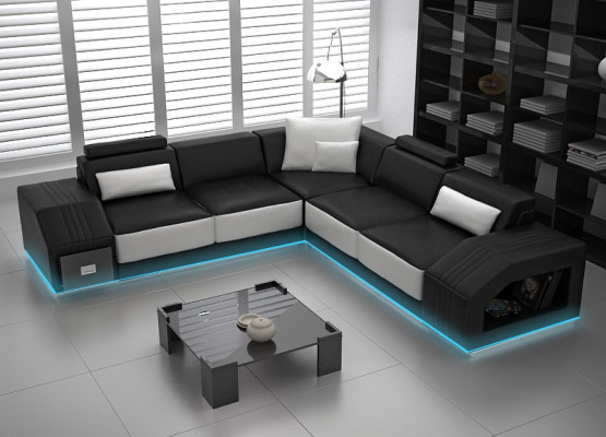 Sofá de cuero con USB, salón en forma de L, sofá de esquina, juego de sofás de esquina, diseño de sofá moderno L6003B.