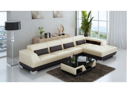 Sofá de esquina de cuero + conjunto USB de sillones en forma de L para salón sofá G8024C.