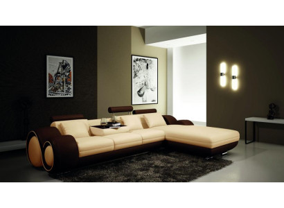 Sofá de esquina BERLINb con diseño patentado + USB tapizado de piel esquina paisaje de sala.