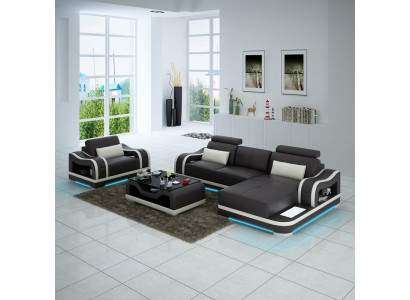Sofá de cuero Sofá Sofá de esquina + Sillón Conjunto de esquina Moderno G8030E