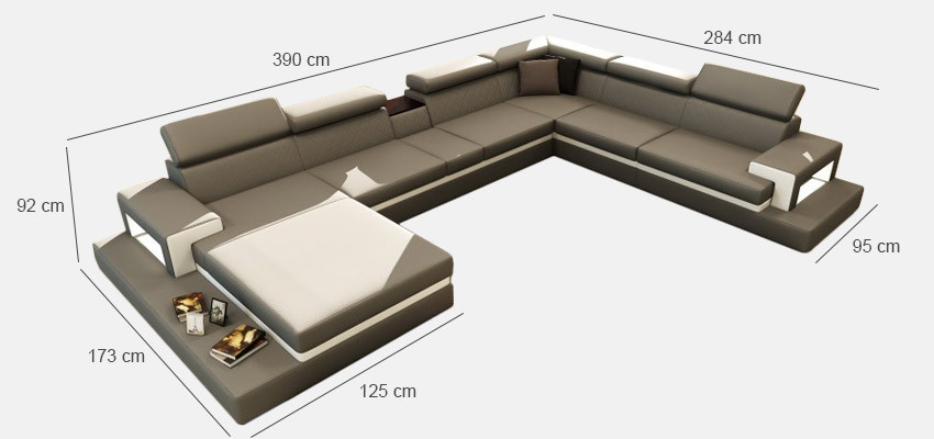 Sofá de cuero con USB, sofá esquinero en forma de U, sofá de salón, asiento de diseñador en la esquina.