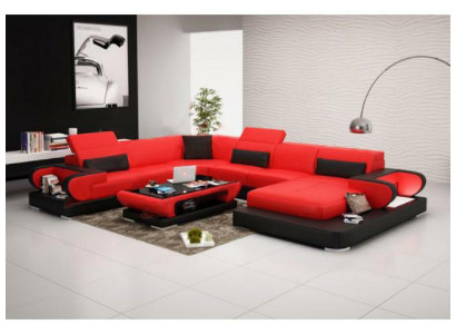 Sofá esquinero Sofá convertible Sofá + USB en forma de U de cuero sintético beige con función de dormir