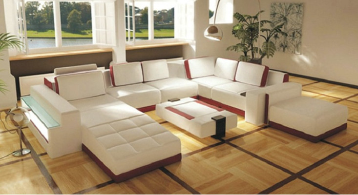 Sofá sofá esquinero Valentin en forma de U, sofá de lujo, sofá de diseñador, sofá de cuero LED moderno.