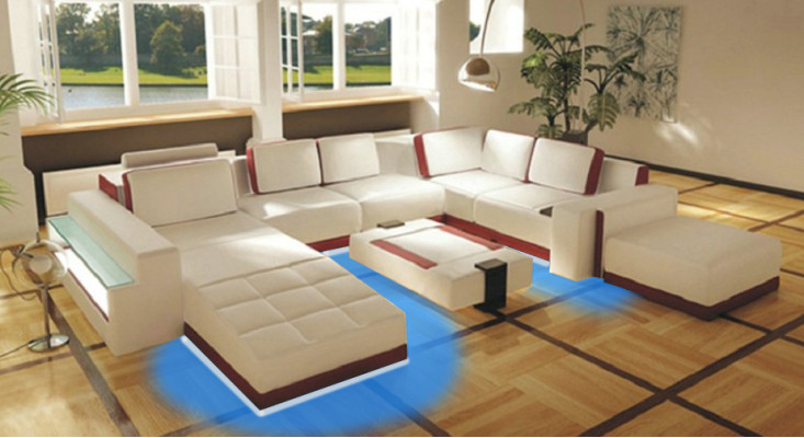 Sofá sofá esquinero Valentin en forma de U, sofá de lujo, sofá de diseñador, sofá de cuero LED moderno.