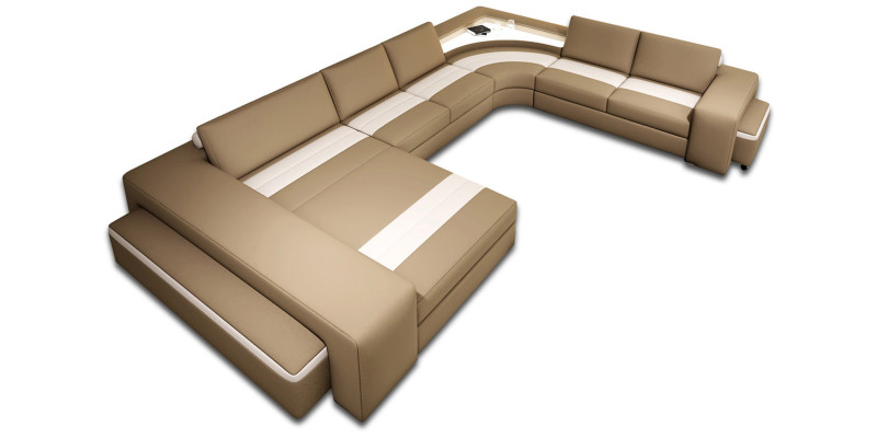 Sofá en forma de "U" con luces LED y puerto USB de cuero - conjunto de sofás tapizados con chaiselongue