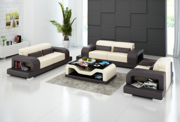 Sofá de cuero sofá paisaje urbano 3+2+1 juegos de sillones Diseño de sofá moderno con USB