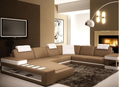 XXL conjunto de sala en forma de U, sofá de cuero acolchado, sofá esquinero, sofá de cuero textil con USB.