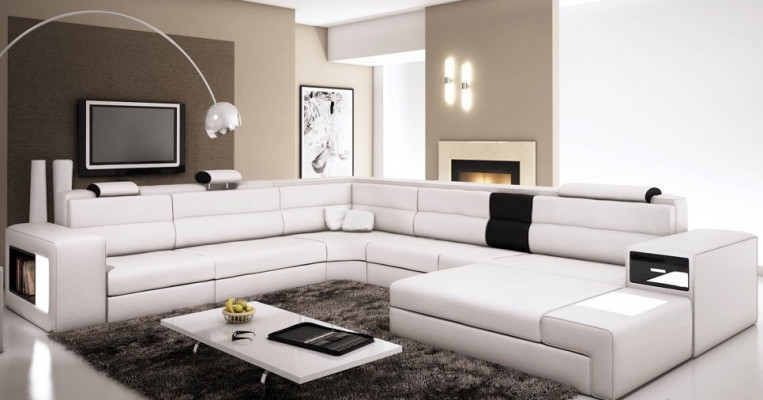 Diseño sofá esquinero sofá tapizado modular conjunto salón en piel USB+LED