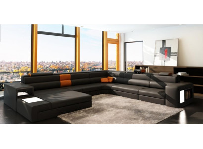 Sofá de diseño sofá de esquina tapizada conjunto de asientos de esquina conjunto de muebles de salón cuero USB+LED