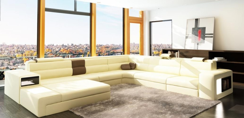 Diseño sofá esquinero sofá sofá almohadilla esquina conjunto de asientos sofá paisaje de vida cuero USB+LED