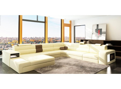 Diseño sofá esquinero sofá sofá almohadilla esquina conjunto de asientos sofá paisaje de vida cuero USB+LED