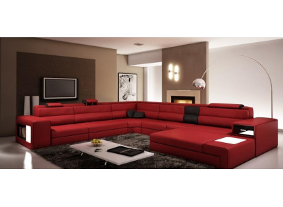 Conjunto de sofás de cuero sofá de esquina moderno con diseño Eck: sofá nuevo con USB.