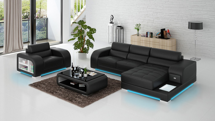 Sofá de cuero con USB sofá de salón sofá de esquina + juego de sillones sofá de diseño nuevo