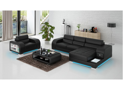 Sofá de cuero con USB sofá de salón sofá de esquina + juego de sillones sofá de diseño nuevo