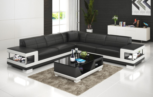Sofá de cuero con USB, sofá de esquina, conjunto de esquina, diseño de sofá moderno G8017B.