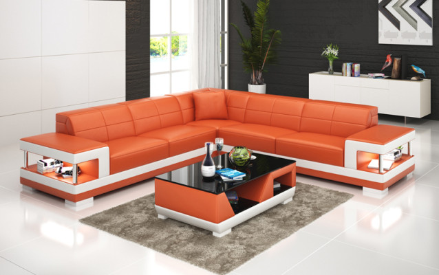 Sofá de cuero con USB, sofá de esquina, conjunto de esquina, diseño de sofá moderno G8017B.