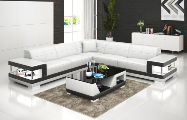 Sofá de cuero con USB, sofá de esquina, conjunto de esquina, diseño de sofá moderno G8017B.