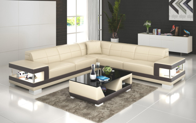 Sofá de cuero con USB, sofá de esquina, conjunto de esquina, diseño de sofá moderno G8017B.