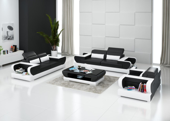 Sofá de cuero, sofá de diseño de salón 3+2+1, conjunto de sofás modernos G8002D.