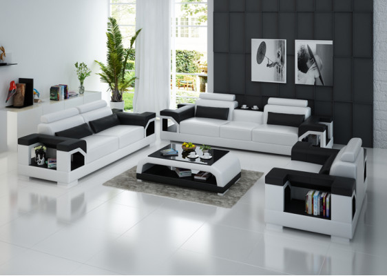 Sofá de cuero conjunto de sofás sofá en forma de L con 3+2+1 asientos Sofá moderno de diseño