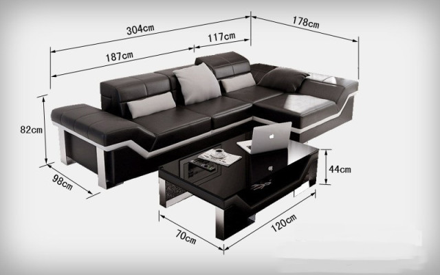 Sofá de cuero con USB, sofá esquinero de diseño de juego de sala moderno K5007F