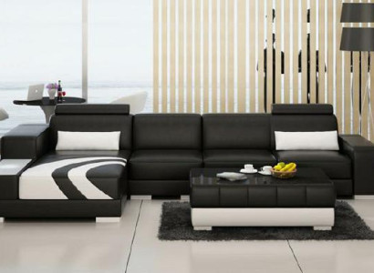 Sofá Sofa Paisaje de vida XXL Sofá Sofá de cuero con otomana Juego de sofás V015
