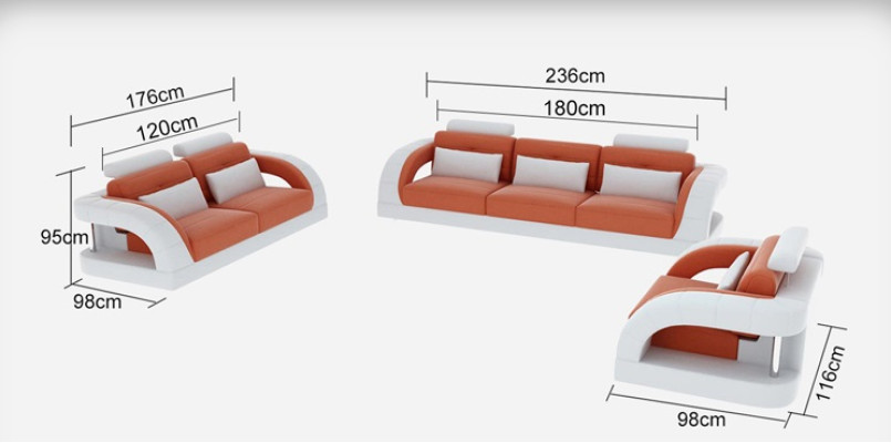 Diseño de sofá de cuero Juegos de sofás 3+2+1 Sofá Sofá Sofá Conjunto de sofás USB