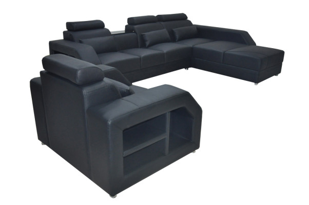 Sofá de esquina de cuero con USB Juego de salón Sofás Sofás Sofá Cama Asientos Esquina