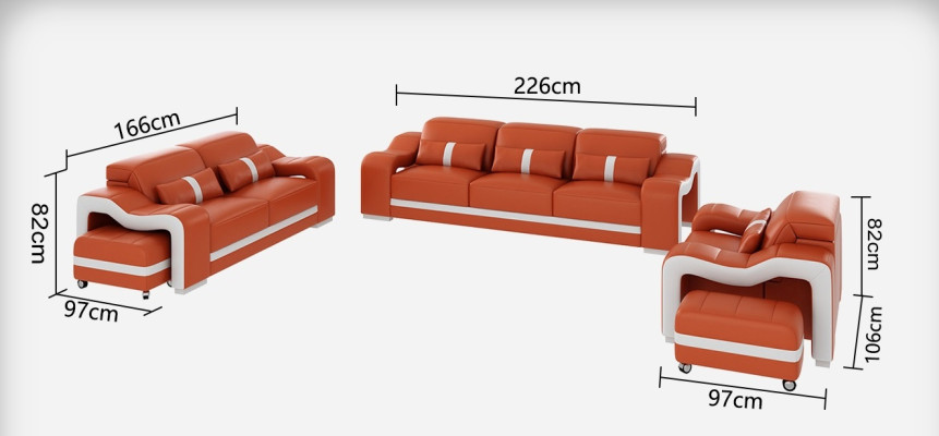 Sofá de cuero conjunto de sofás de área de estar de 3+2+1 plazas