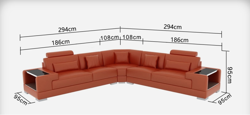 Sofá de cuero, sofá de salón, sofá en forma de L, juego de esquina, diseño de sofá moderno con USB.