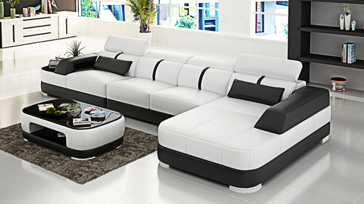Sofá de cuero tapizado con asientos de esquina y conjuntos de sofá para sala de estar con USB.