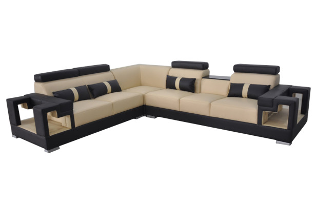 Sofá de esquina exclusivo en forma de L de cuero noble para su elegante sala de estar.