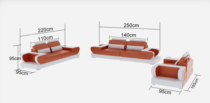 Sofá de cuero Conjunto de sofás con 3 plazas, 2 plazas y 1 plaza Diseño de sofá moderno con USB