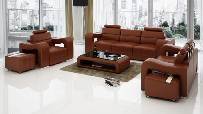 Sofá de cuero conjunto de sofás de salón 3+2+1 plazas moderno diseño sofá USB nuevo